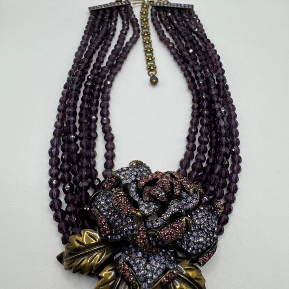 Signed Vintage Heidi Daus Swarovski Crystal Rose Multi Strand Statement Necklace